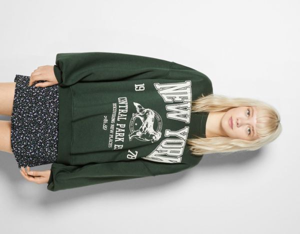 Green Women's Bershka Oversize Printed Sweatshirts | ABojNrw4fjN