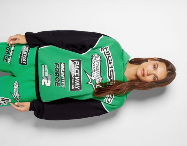 Green Women's Bershka Racing Print Hoodie | VKGRKx9L363