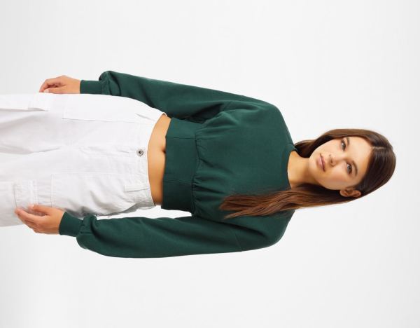 Green Women's Bershka Ribbed Corset Sweatshirts | jEU7So78C4F