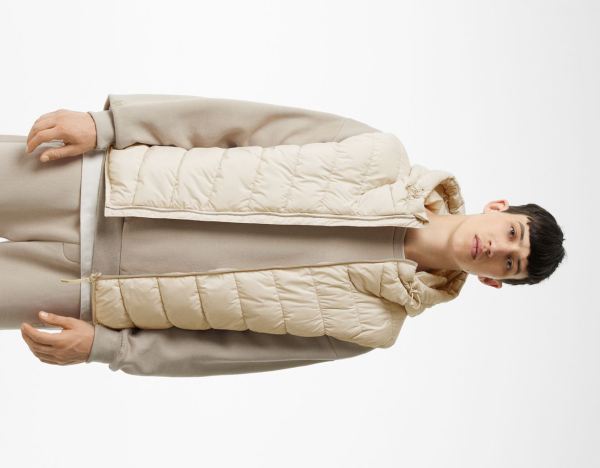 Grey Men's Bershka Quilted Vest With Hood Down Jackets | 7FUmsKGmVXh