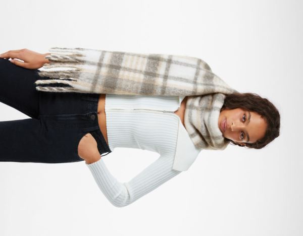 Grey Women's Bershka Plaid Scarves | vbNYIywfeod