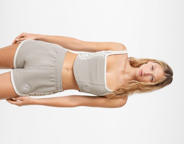 Grey Women's Bershka Strappy Corset With Print Tops | Ll1jrPkbQVk