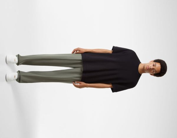 Khaki Men's Bershka Tailored Wide-leg Sweat-style Pants | ibMHXhddNFW