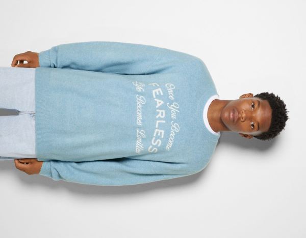 Light Blue Men's Bershka Embroidered Varsity Sweater Sweaters | ATDQuDAiODb