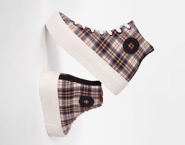 Multicolor Women's Bershka Plaid Platform High-top Sneakers | 6D80lw4dtVH