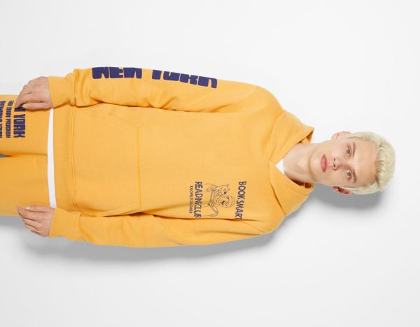 Mustard Men's Bershka Printed Hoodie | d8e8yj8rEic