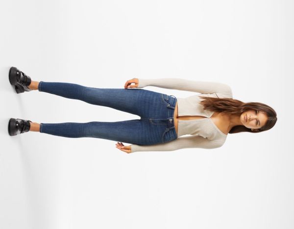 Navy Women's Bershka Push-up Skinny Jeans | W92soATYtIe