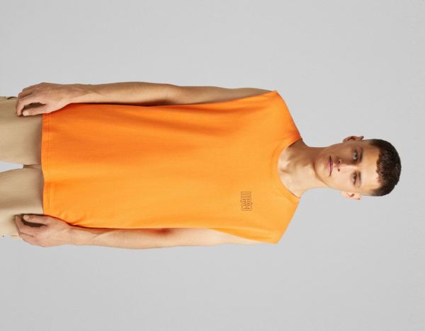 Orange Men's Bershka Faux Leather T Shirts | l2EclaERwAQ