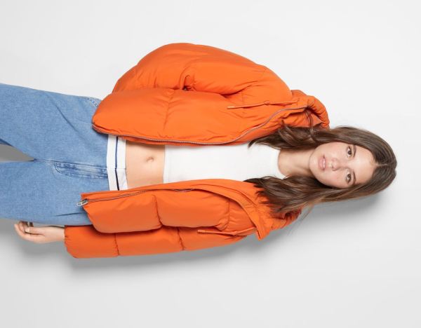 Orange Women's Bershka Oversize Hooded Puffer Jackets | FXa2gG2zbqc