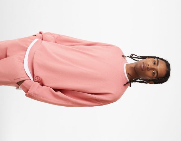 Pink Men's Bershka Crew Neck Faded Sweatshirt Tracksuits | lNXGBENOtis