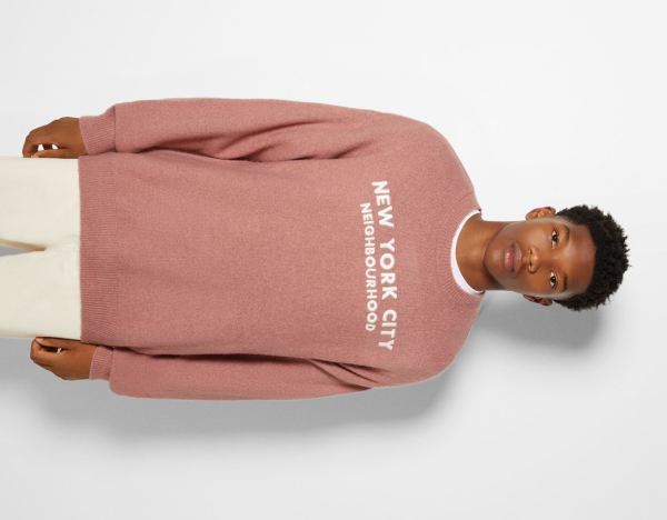 Pink Men's Bershka Embroidered Varsity Sweater Sweaters | tfmHVrbtciM