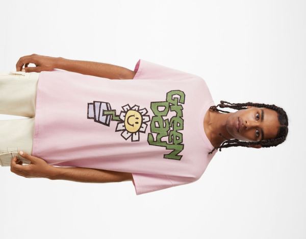 Pink Men's Bershka Short-sleeved With A Green Day Print T Shirts | fOPBs3QPAoA