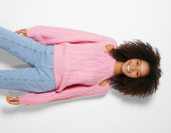 Pink Women's Bershka Cable-knit Cut Out Sweater Knitwear | aJxeoLiKgQv