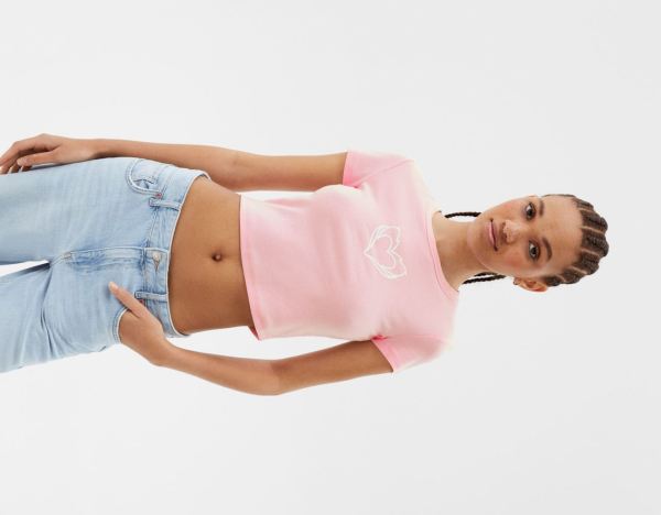 Pink Women's Bershka Short Sleeve With Print T Shirts | crhLHjRbyBx