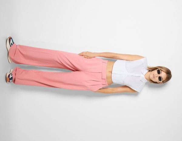 Pink Women's Bershka Wide-leg Dad-fit Tailored Pants Suits | IcodgT8Eibk