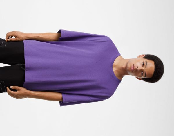 Purple Men's Bershka Extra-loose-fit Short Sleeve T Shirts | 3ujpZjNgEwx