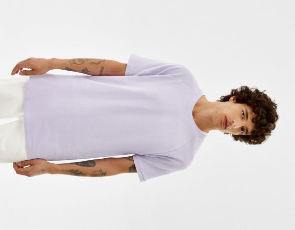 Purple Men's Bershka Short Sleeve Waffle-knit Piqué With Raglan Sleeves T Shirts | a0ydxa9Qk1J