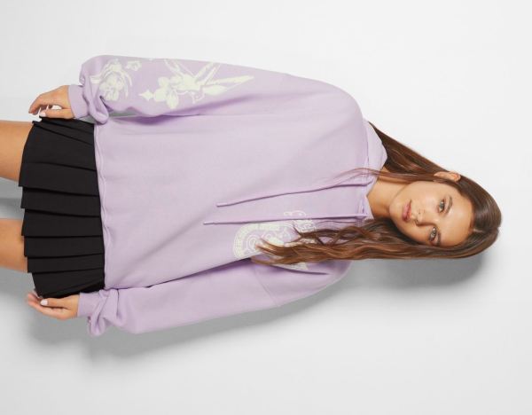 Purple Women's Bershka Oversized With Print Hoodie | XimL46GfxVk