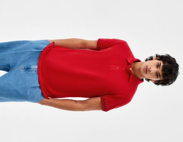 Red Men's Bershka Short Sleeve Piqué Polo Shirt T Shirts | vzPro13rnx2