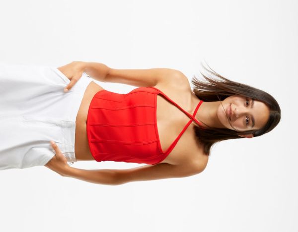 Red Women's Bershka Corset Tops | 5GS578OSKfV