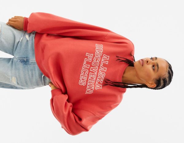 Red Women's Bershka Oversize Printed Sweatshirts | A0mexKwQJch