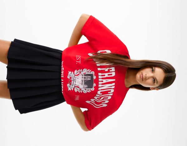 Red Women's Bershka Short Sleeve With Varsity Print T Shirts | Sne2hpcREqY