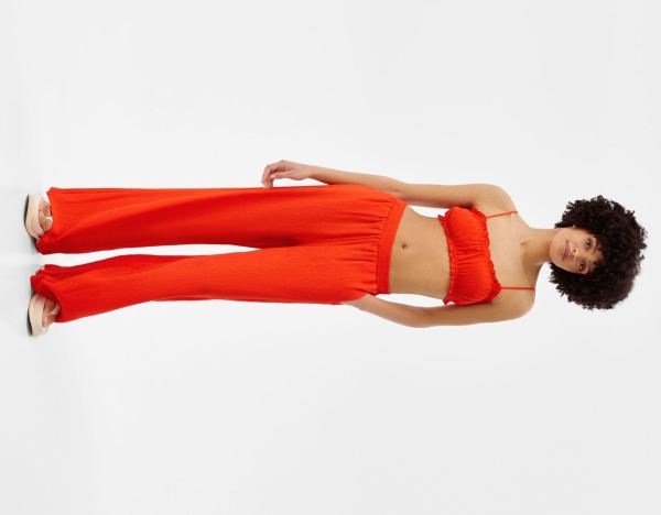 Red Women's Bershka Wide-leg Crepe Pants | M392GN9ZXmE