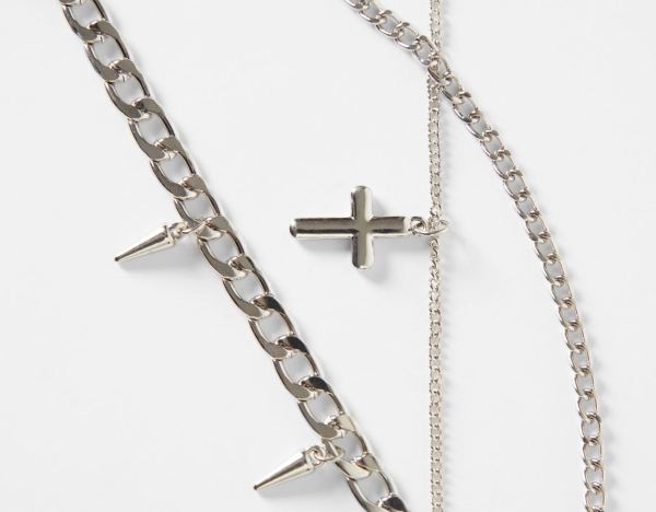 Silver Men's Bershka Necklace With Cross Pendants Jewelry | CyNg3GtoZOA