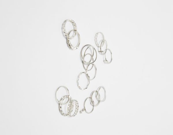 Silver Women's Bershka Set Of 15 Stackable Silver-colored Rings Jewelry | 2oilzmZAwJn