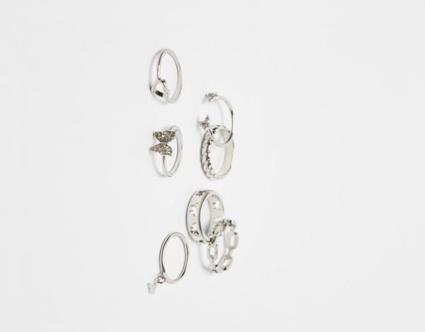 Silver Women's Bershka Set Of 7 Butterfly Rings Jewelry | ZyJJiTiEsOq