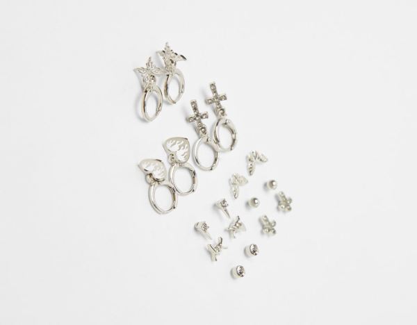 Silver Women's Bershka Set Of 9 Pairs Of Butterfly Earrings Jewelry | 5RkShoNVscm