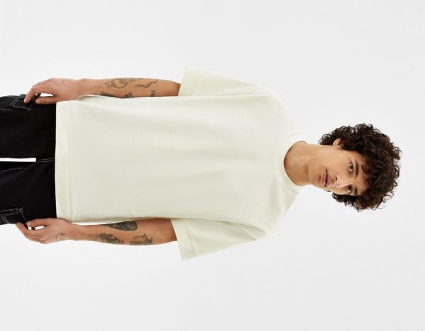 White Men's Bershka Boxy-fit Short Sleeve T Shirts | Dc5K2674Jjt