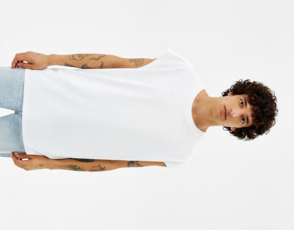 White Men's Bershka Extra-loose Sleeveless Worker T Shirts | yLg4CCI7nRD