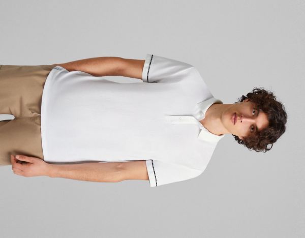 White Men's Bershka Short Sleeve Piqué Polo Shirt T Shirts | qv8JpY9xlLU