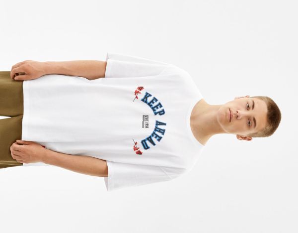 White Men's Bershka Short Sleeve With Print T Shirts | oSYUJzYhHit