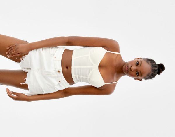 White Women's Bershka Corset With Straps Tops | ctZphLvjgsU