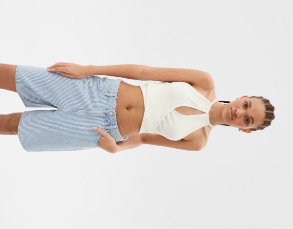 White Women's Bershka Crossed With Straps Tops | N7rqTdEH6Yg