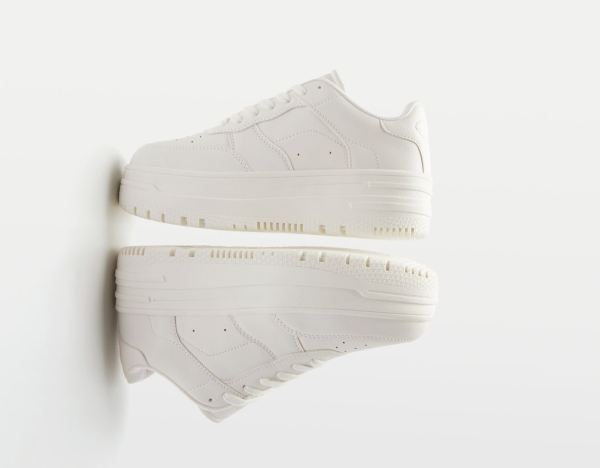 White Women's Bershka Monochrome Platform Sneakers | cNUM8BiV10U