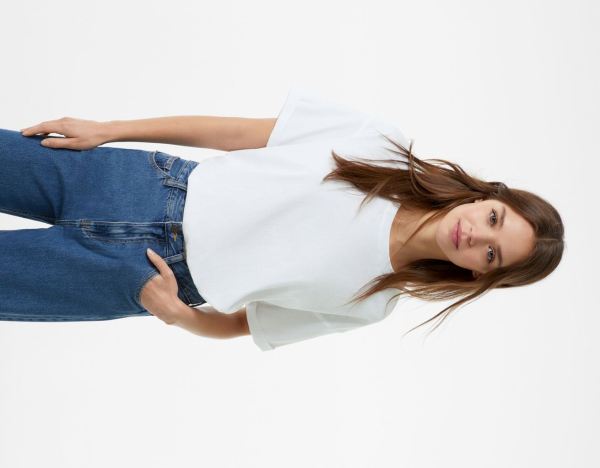 White Women's Bershka Oversize Cotton Short Sleeve T Shirts | qomBOFpIJIF