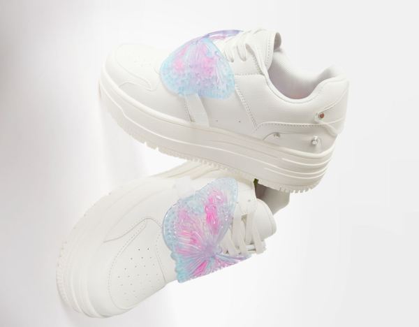 White Women's Bershka Platform With Butterfly Detail Sneakers | Wt47NUDX6AA