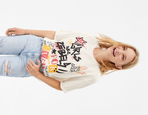 White Women's Bershka Short Sleeve With Print T Shirts | 22bAvNYMTmV