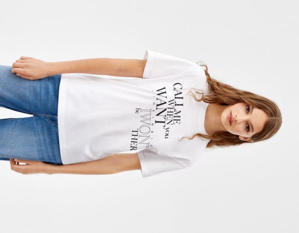 White Women's Bershka Short Sleeve With Print T Shirts | Tc1qM92VSjs