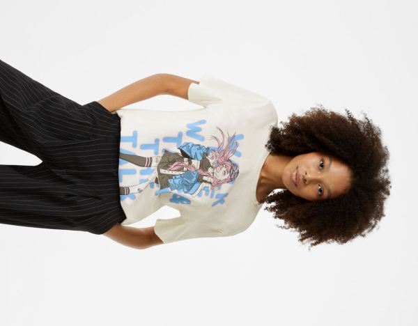 White Women's Bershka Short Sleeve With Anime Print T Shirts | VD3DozPnTlO