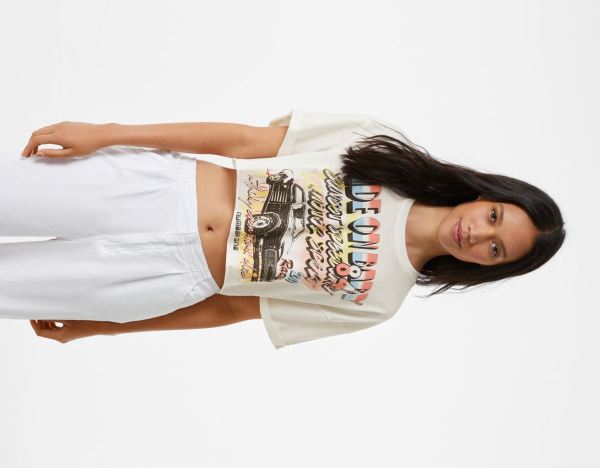 White Women's Bershka Short Sleeve With Print T Shirts | jwm7zY70sXW