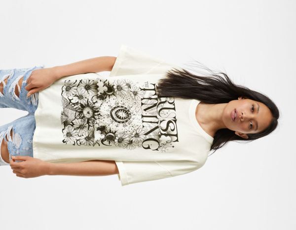 White Women's Bershka Short Sleeve With Print T Shirts | u2c7T7y3IwK