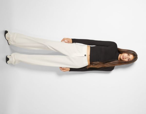 White Women's Bershka Wide-leg Pants With Belt Loops Suits | f11VbVy979R