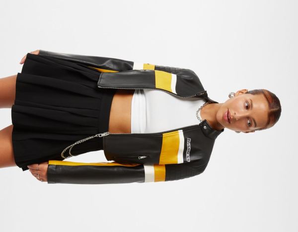 Yellow Women's Bershka Faux Leather Racing Biker Jackets | eMtXOgXkhlg