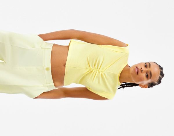 Yellow Women's Bershka Sleeveless Top With Seam Detail And Front Pleat T Shirts | sE1eahAzU8U