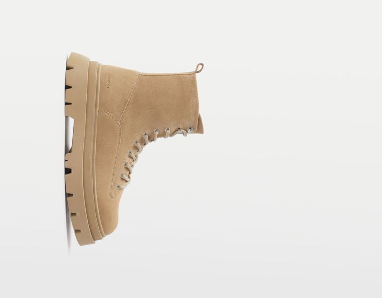 Beige Men's Bershka Leather Lace-up Ankle Boots | e4DvHJMvZ0z