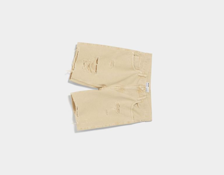 Beige Men's Bershka Slim Fit Bermuda Shorts | dWYTbs7fJoY